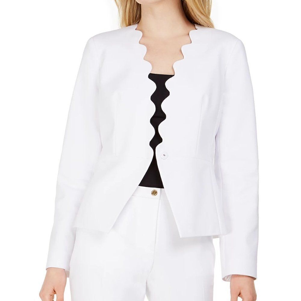 Calvin Klein Petite Scalloped Open-Front Jacket size 6P in White - NEW